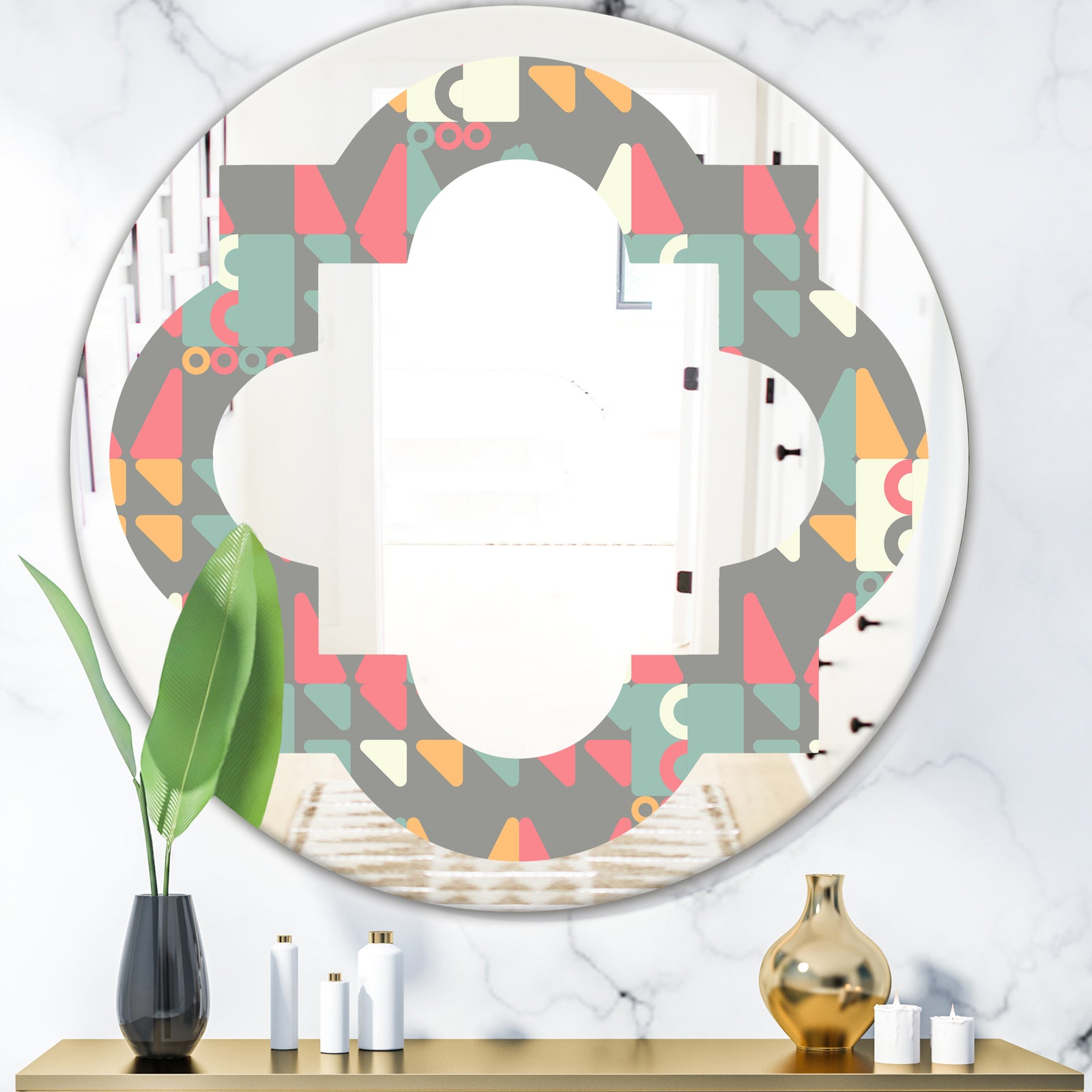 Retro Abstract Design V - Modern Round or Oval Wall Mirror - Quatrefoil