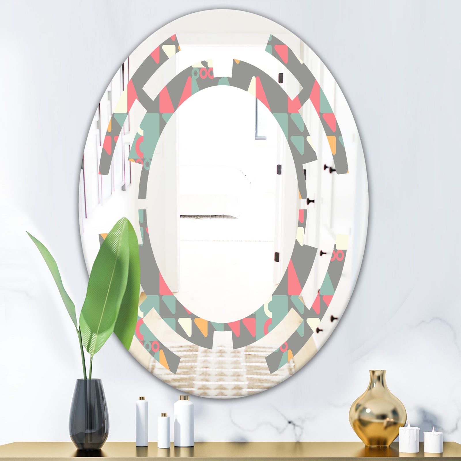 Retro Abstract Design V - Modern Round or Oval Wall Mirror - Space