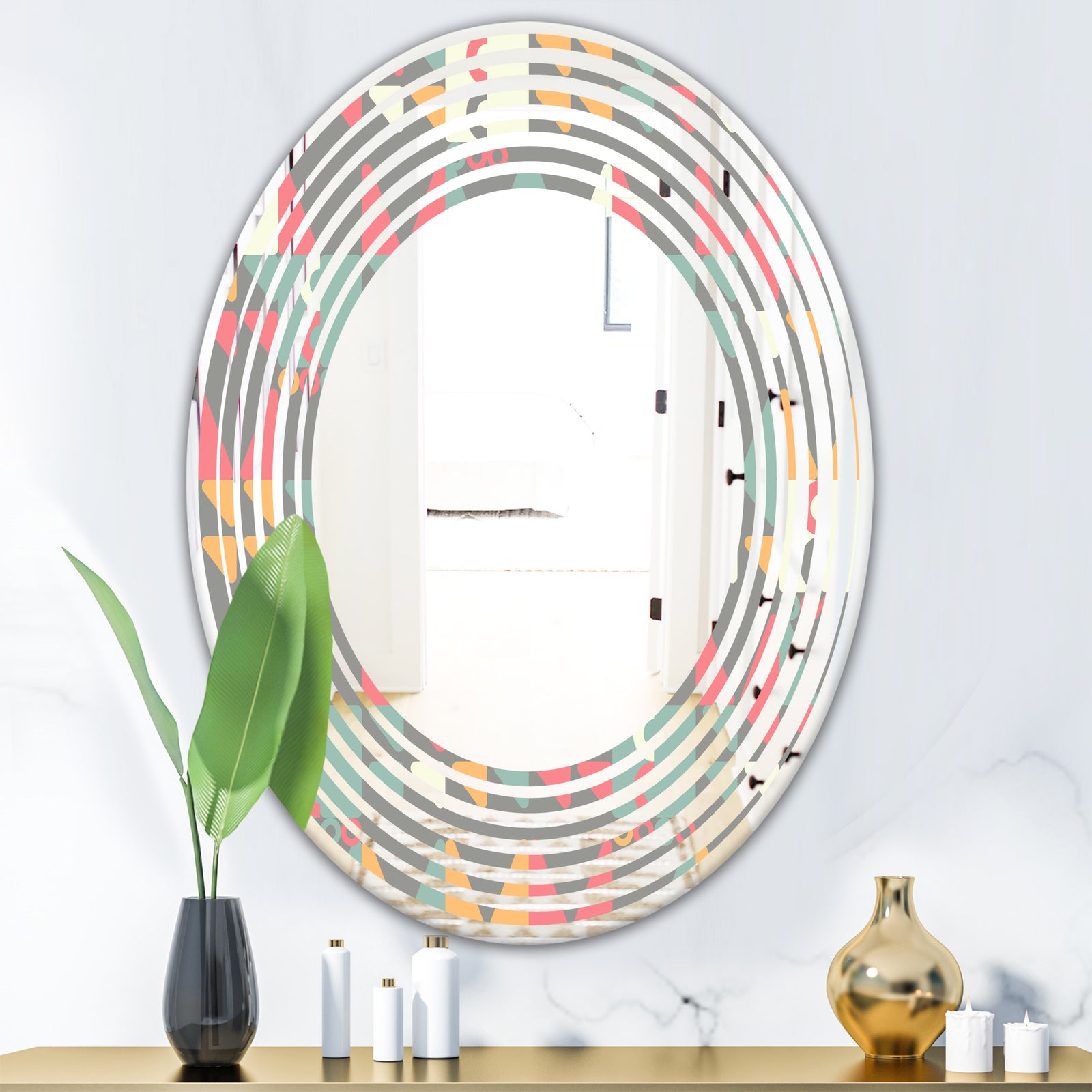 Retro Abstract Design V - Modern Round or Oval Wall Mirror - Wave