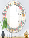 Retro Abstract Design V - Modern Round or Oval Wall Mirror - Leaves