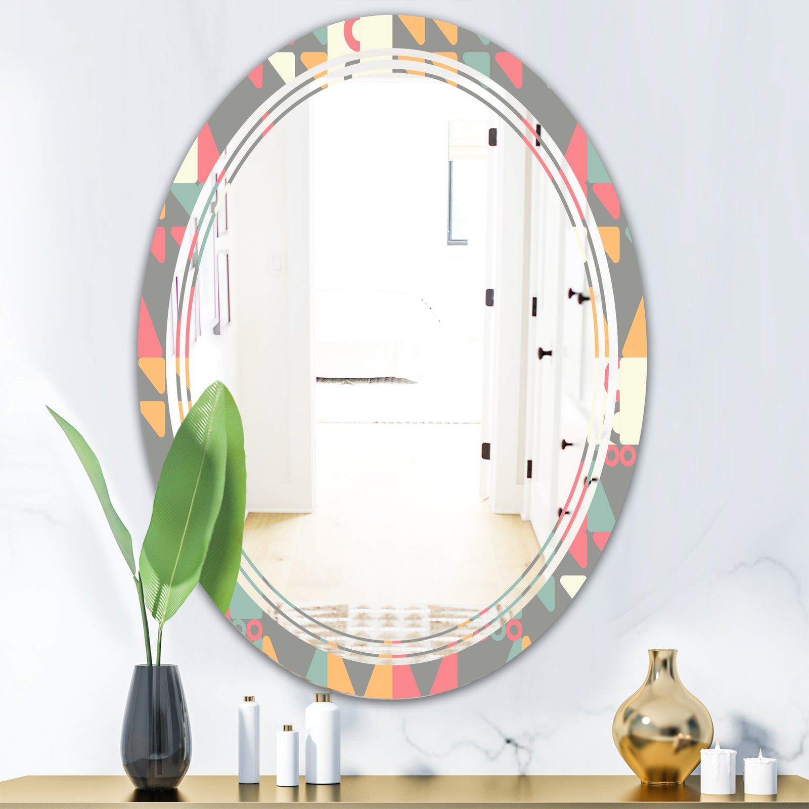 Retro Abstract Design V - Modern Round or Oval Wall Mirror - Triple C