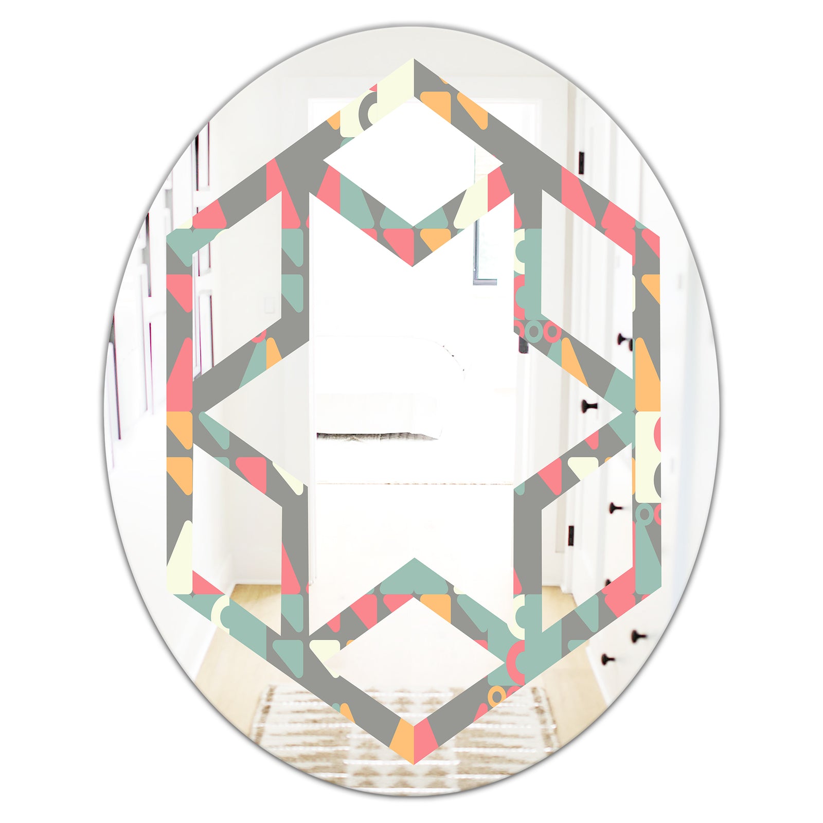 Retro Abstract Design V - Modern Round or Oval Wall Mirror - Hexagon Star