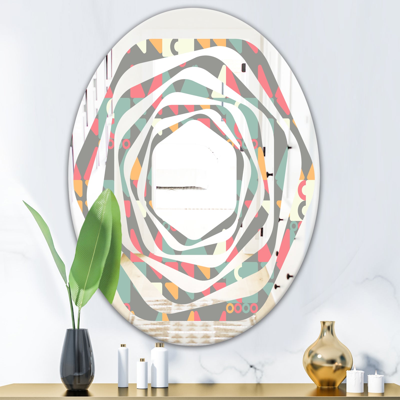 Retro Abstract Design V - Modern Round or Oval Wall Mirror - Whirl