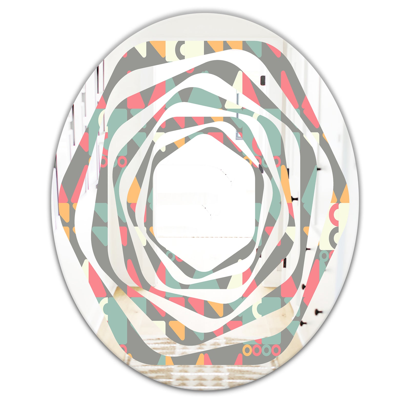 Retro Abstract Design V - Modern Round or Oval Wall Mirror - Whirl