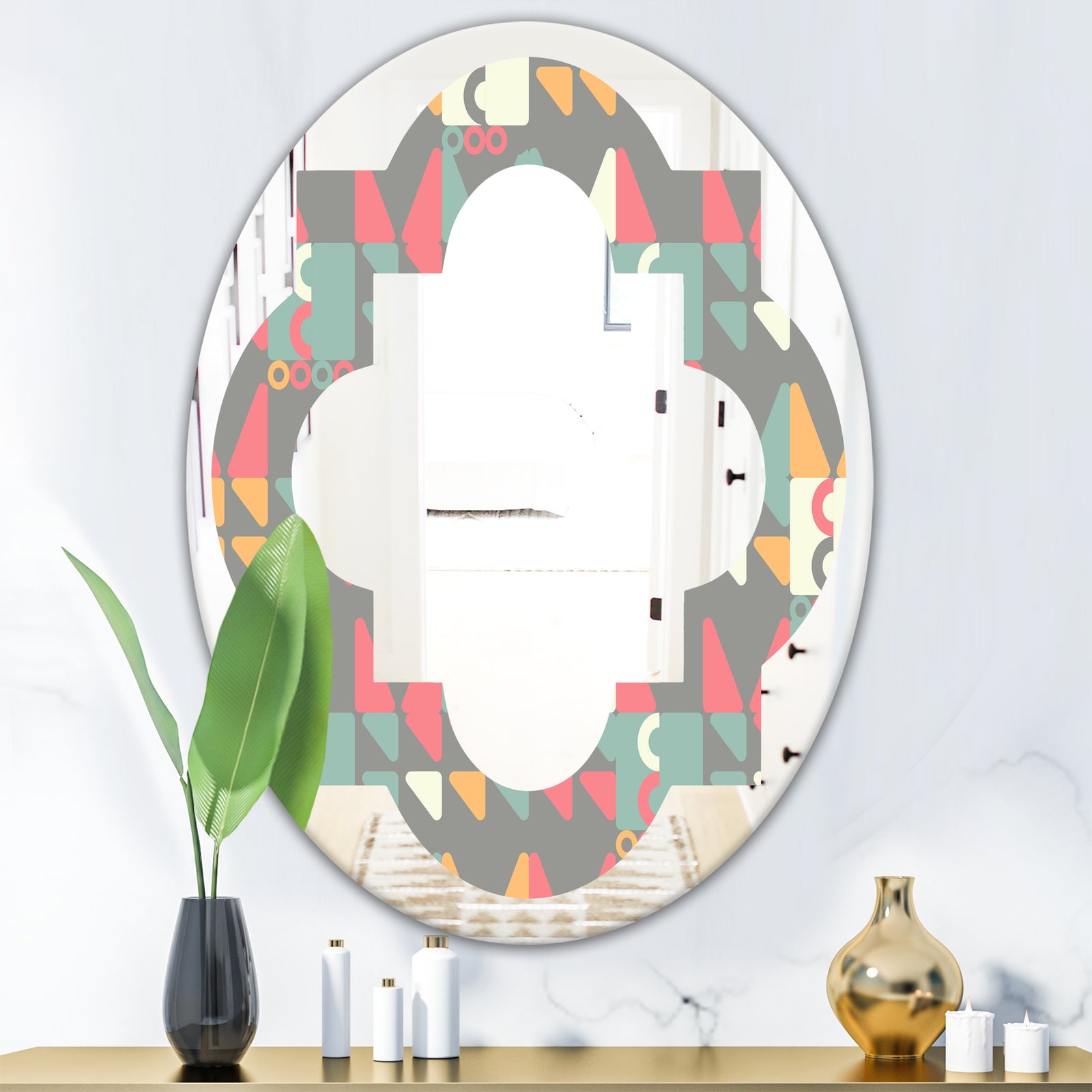 Retro Abstract Design V - Modern Round or Oval Wall Mirror - Quatrefoil