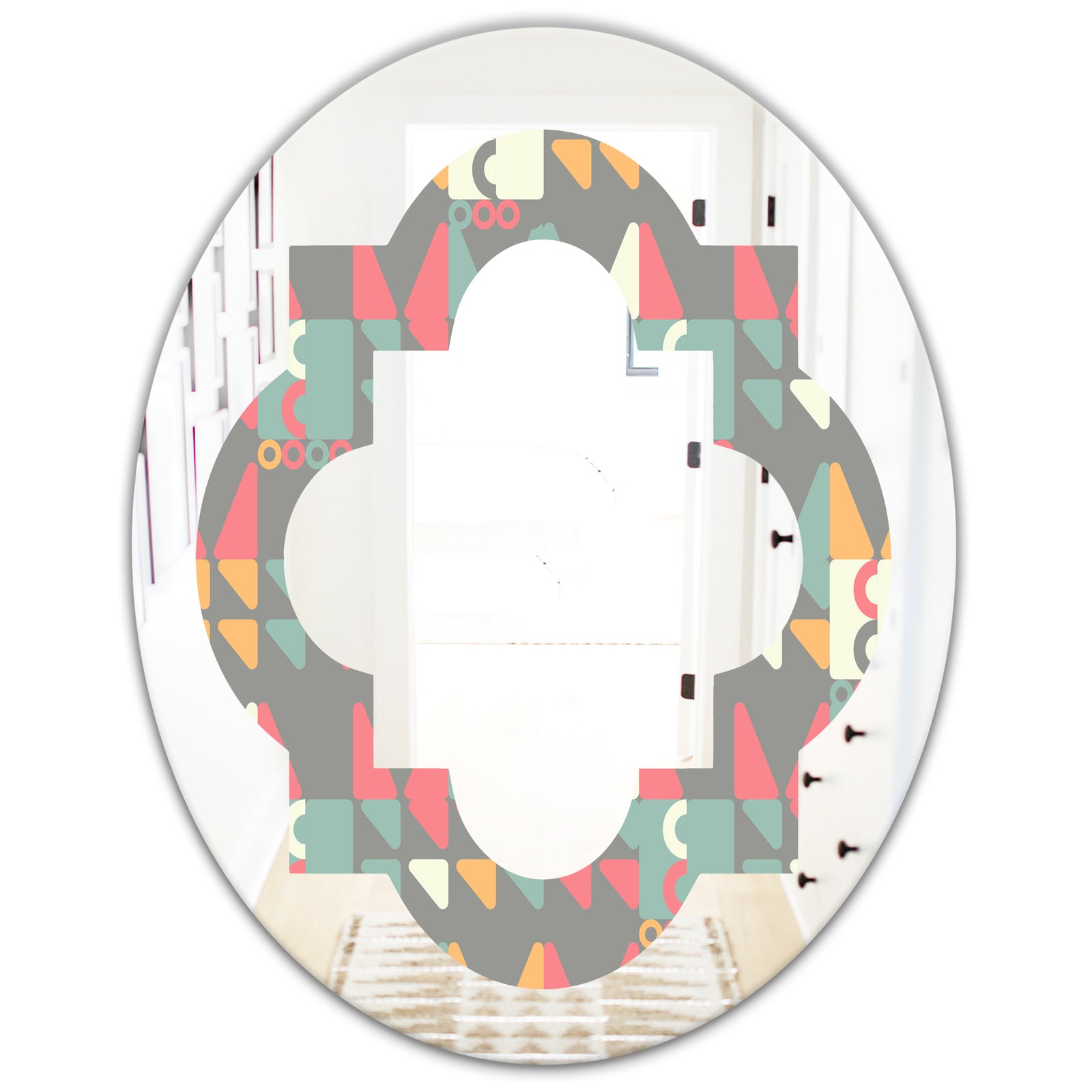 Retro Abstract Design V - Modern Round or Oval Wall Mirror - Quatrefoil