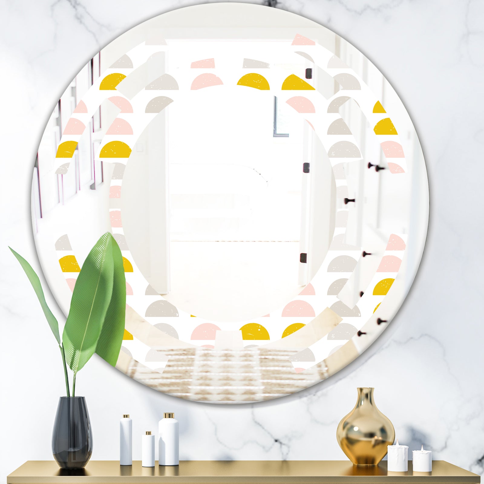 Retro Pastel Circular Pattern III - Modern Round or Oval Wall Mirror - Space