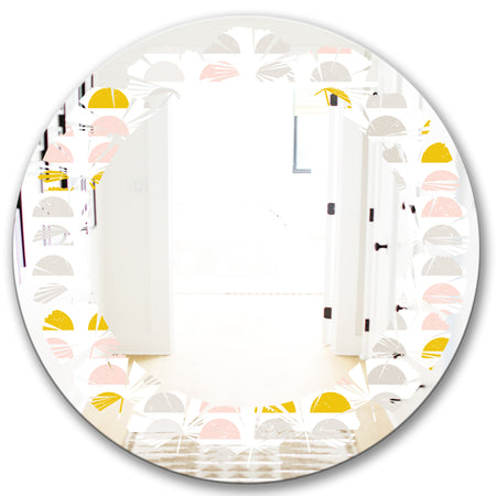 Retro Pastel Circular Pattern III - Modern Round or Oval Wall Mirror - Leaves