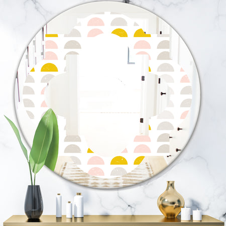 Retro Pastel Circular Pattern III - Modern Round or Oval Wall Mirror - Quatrefoil