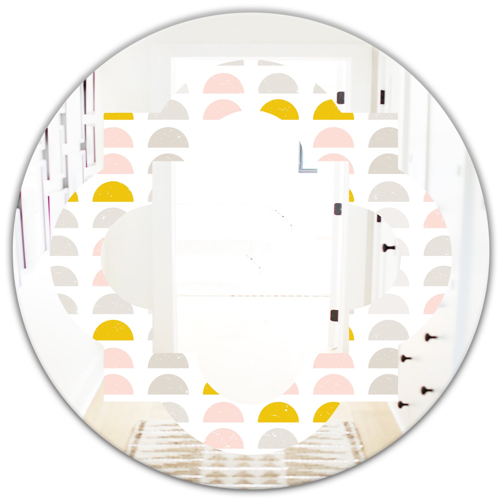 Retro Pastel Circular Pattern III - Modern Round or Oval Wall Mirror - Quatrefoil