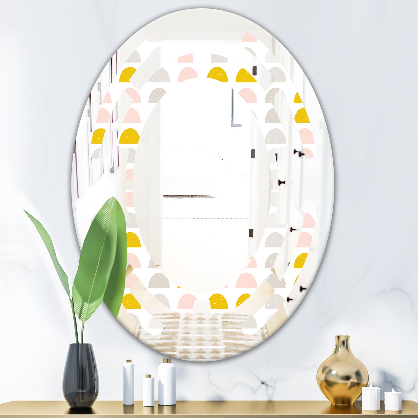 Retro Pastel Circular Pattern III - Modern Round or Oval Wall Mirror - Space