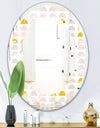 Retro Pastel Circular Pattern III - Modern Round or Oval Wall Mirror - Leaves