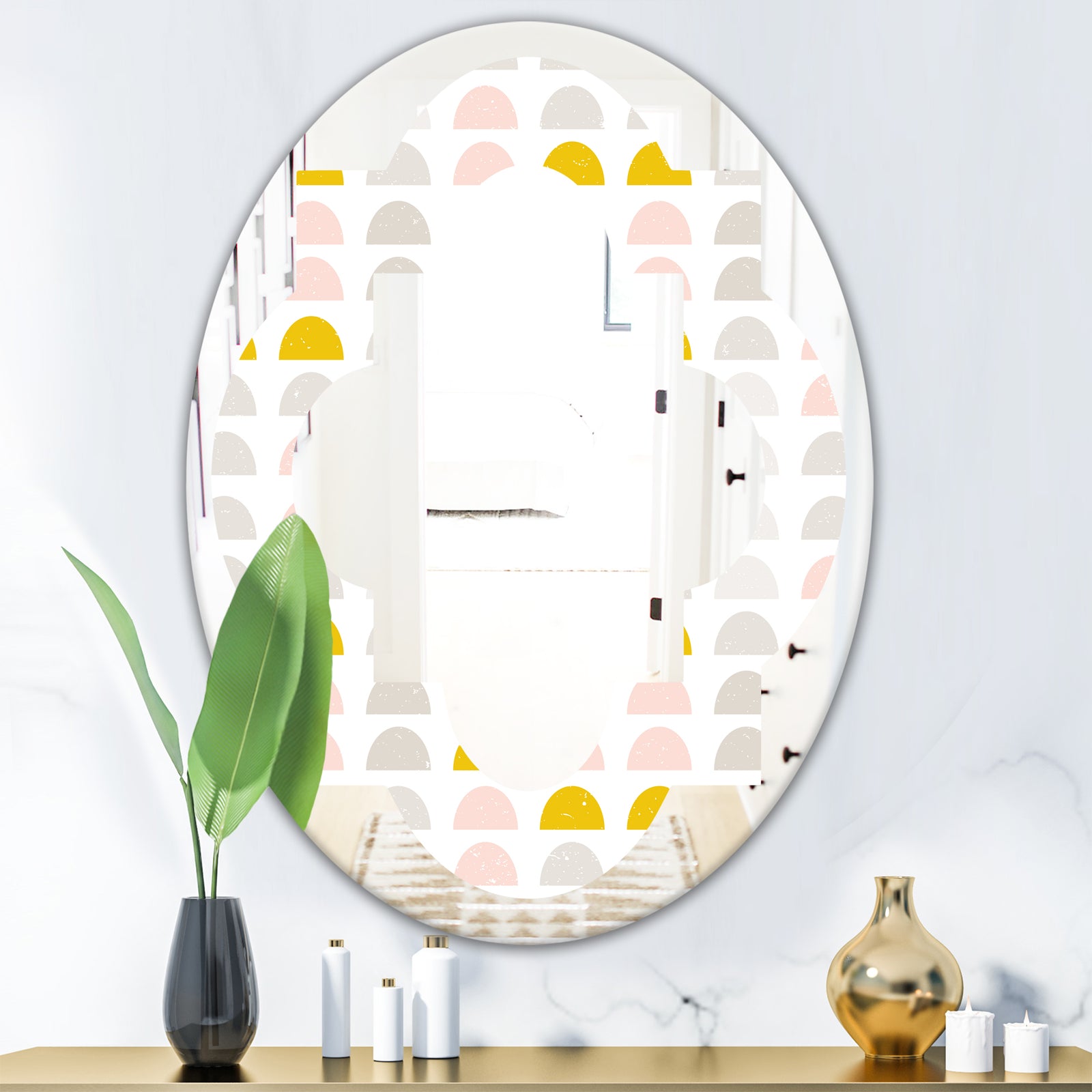 Retro Pastel Circular Pattern III - Modern Round or Oval Wall Mirror - Quatrefoil