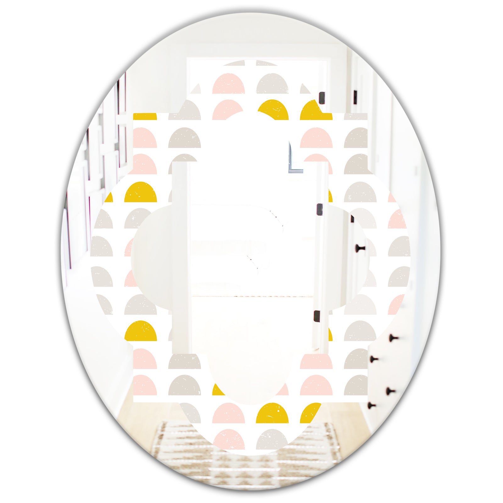 Retro Pastel Circular Pattern III - Modern Round or Oval Wall Mirror - Quatrefoil