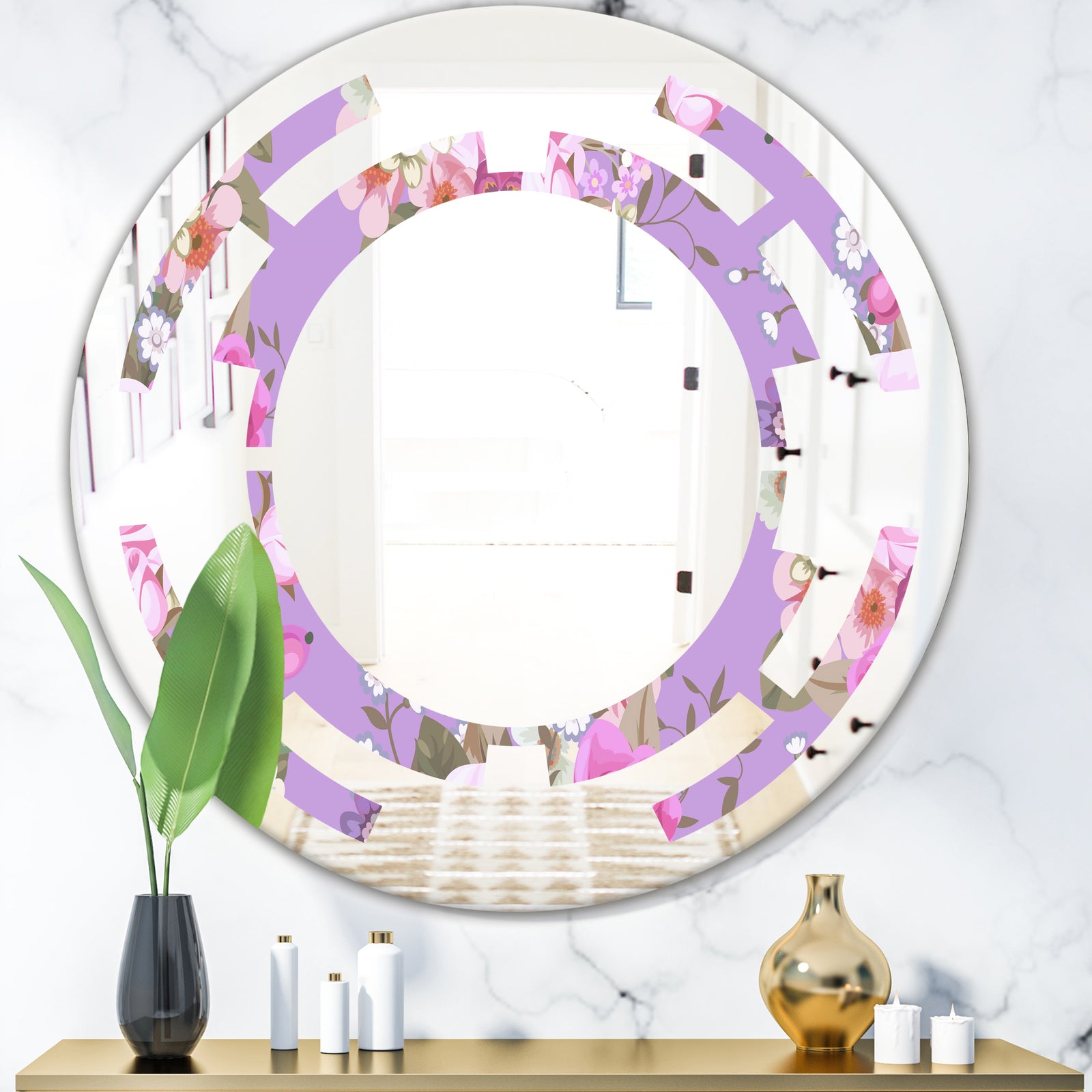 pattern with country roses - Modern Round or Oval Wall Mirror - Space