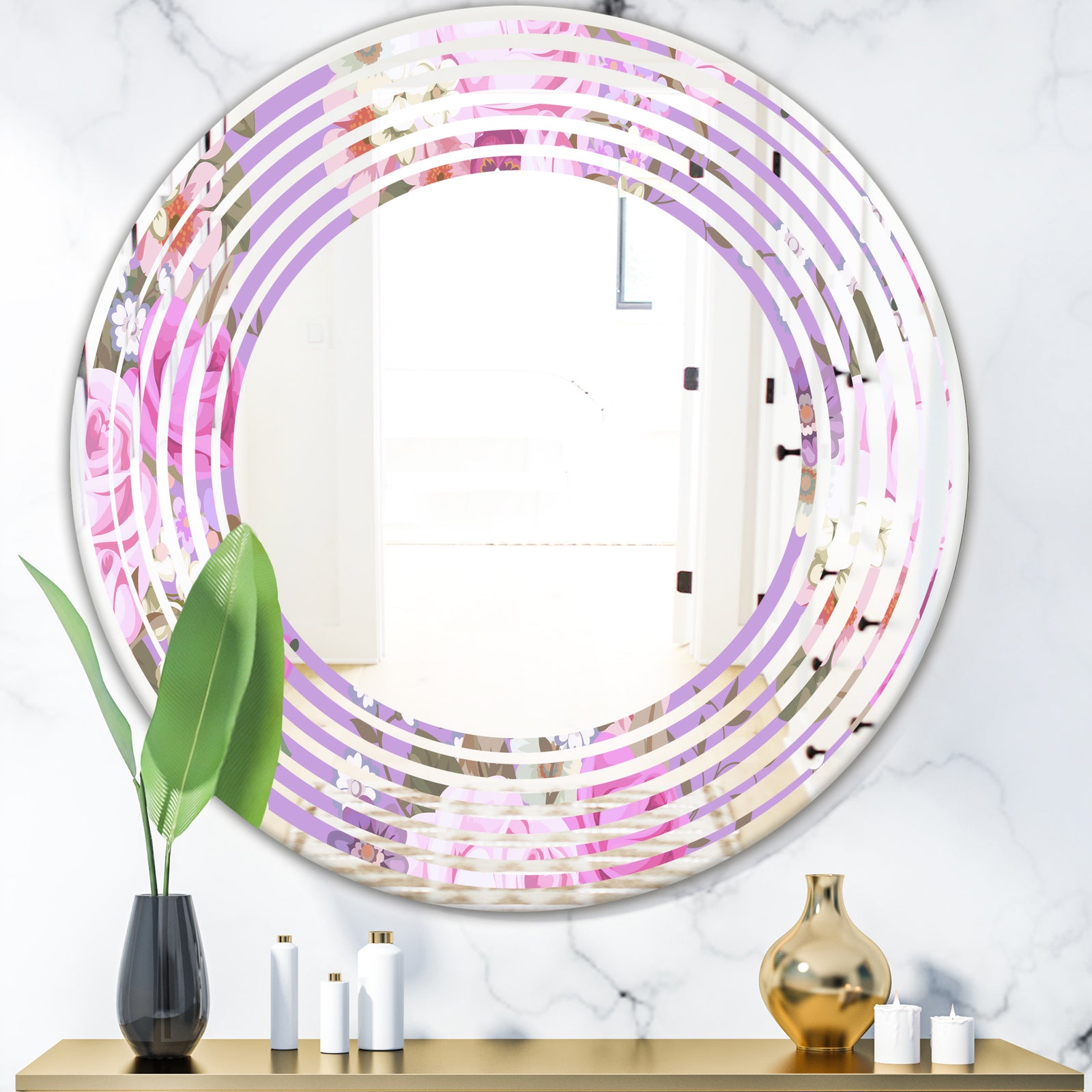 pattern with country roses - Modern Round or Oval Wall Mirror - Wave
