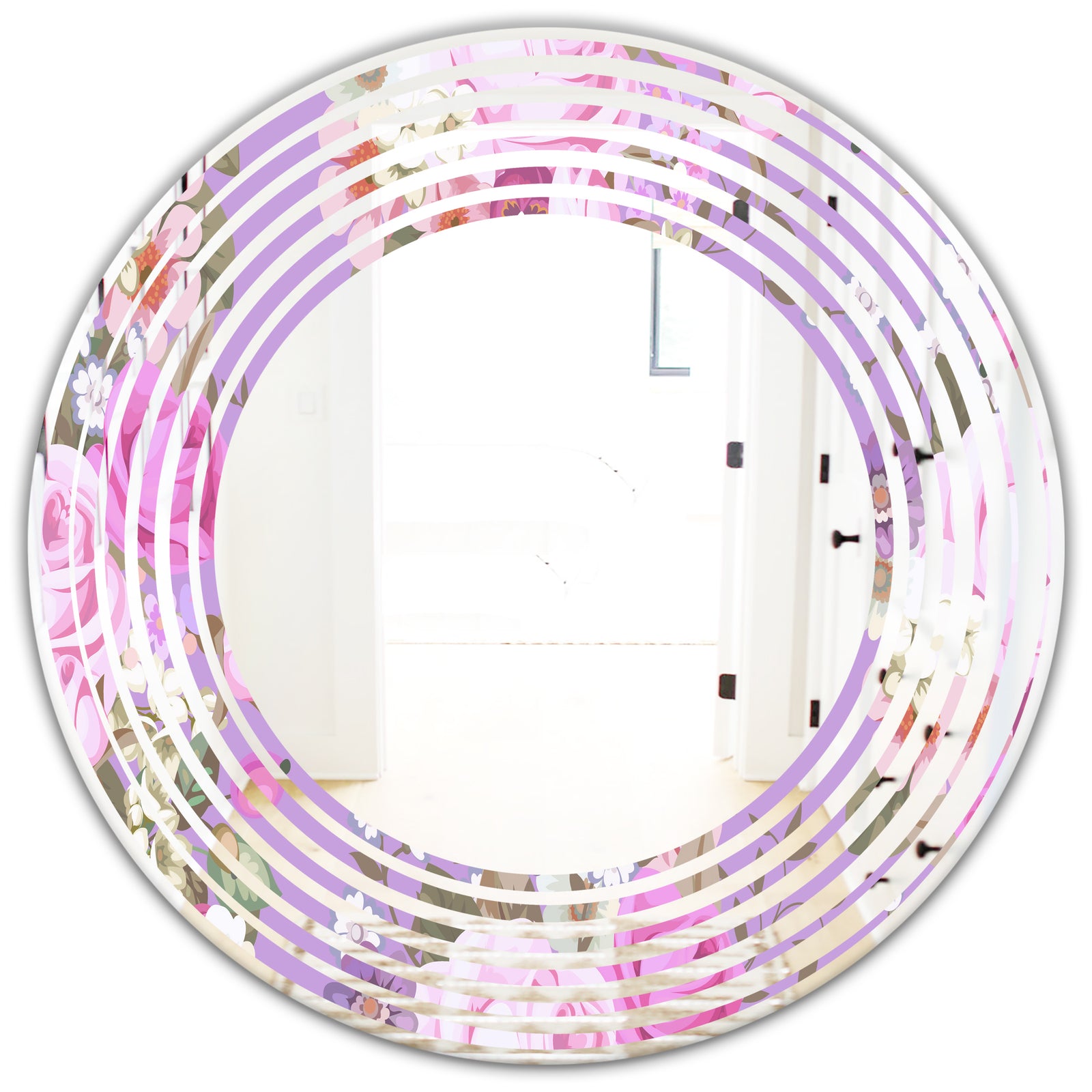 pattern with country roses - Modern Round or Oval Wall Mirror - Wave