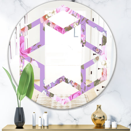 pattern with country roses - Modern Round or Oval Wall Mirror - Hexagon Star