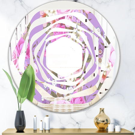 pattern with country roses - Modern Round or Oval Wall Mirror - Whirl