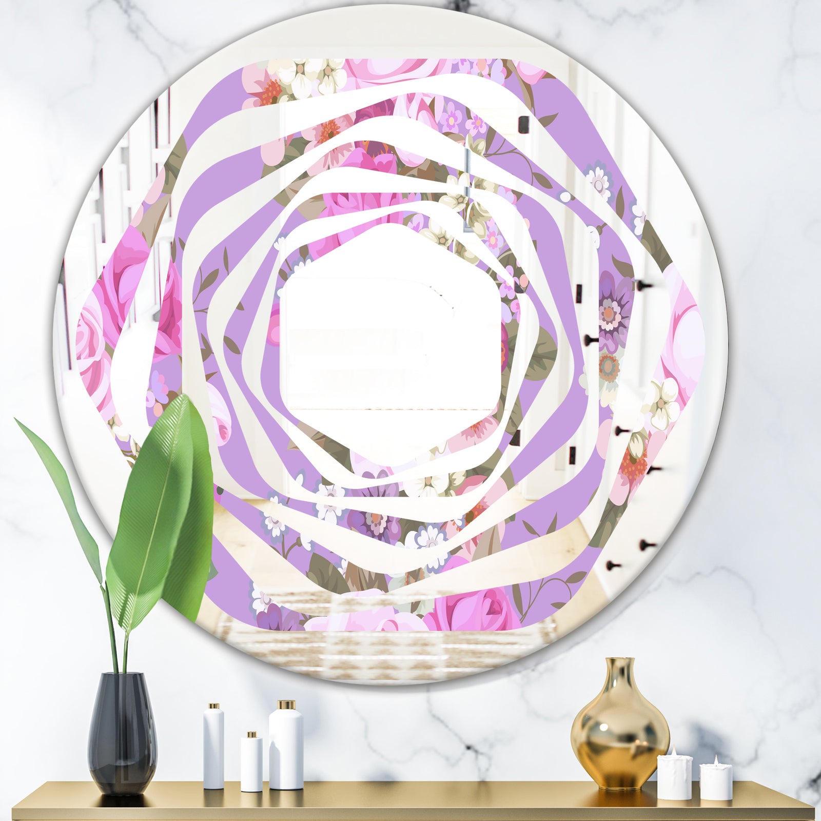 pattern with country roses - Modern Round or Oval Wall Mirror - Whirl