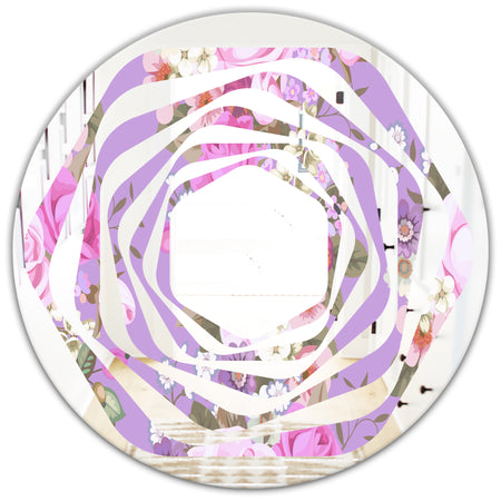 pattern with country roses - Modern Round or Oval Wall Mirror - Whirl