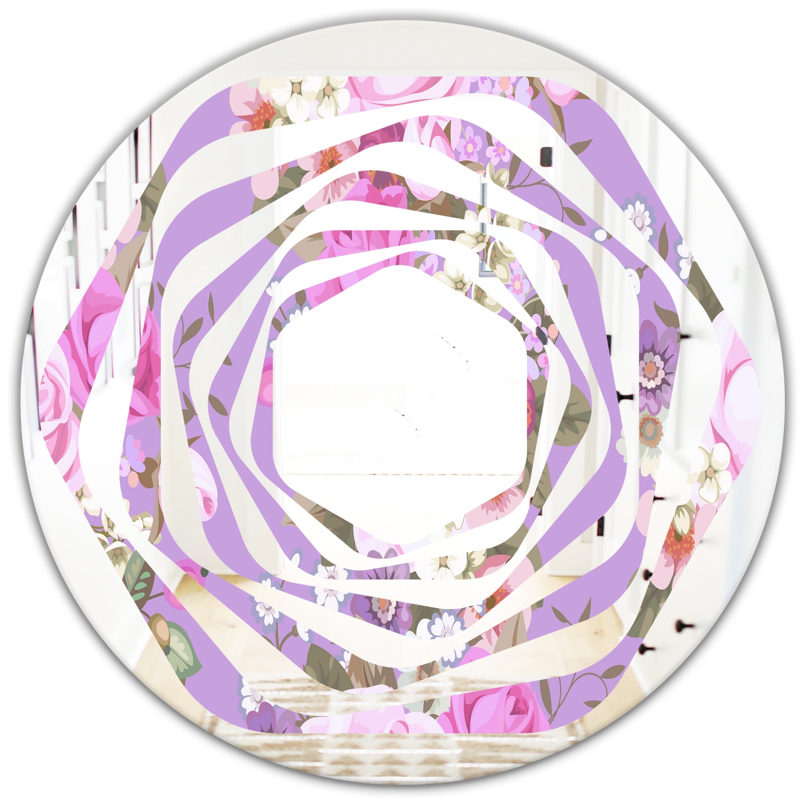 pattern with country roses - Modern Round or Oval Wall Mirror - Whirl