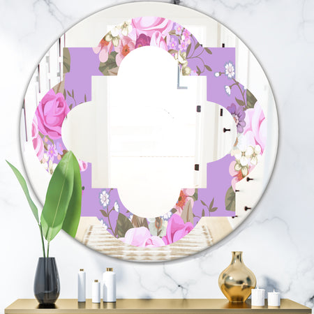 pattern with country roses - Modern Round or Oval Wall Mirror - Quatrefoil