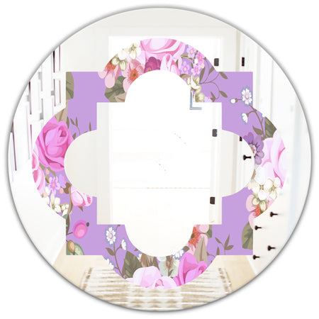 pattern with country roses - Modern Round or Oval Wall Mirror - Quatrefoil