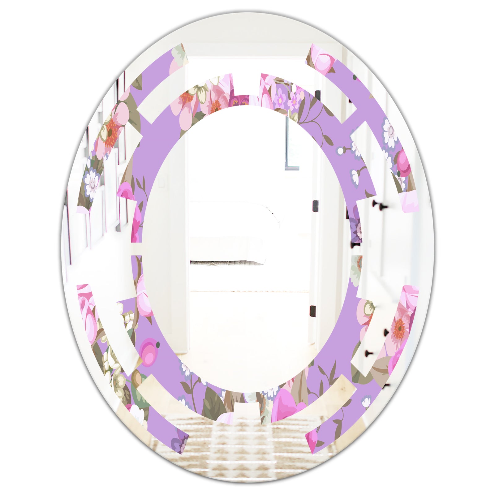 pattern with country roses - Modern Round or Oval Wall Mirror - Space