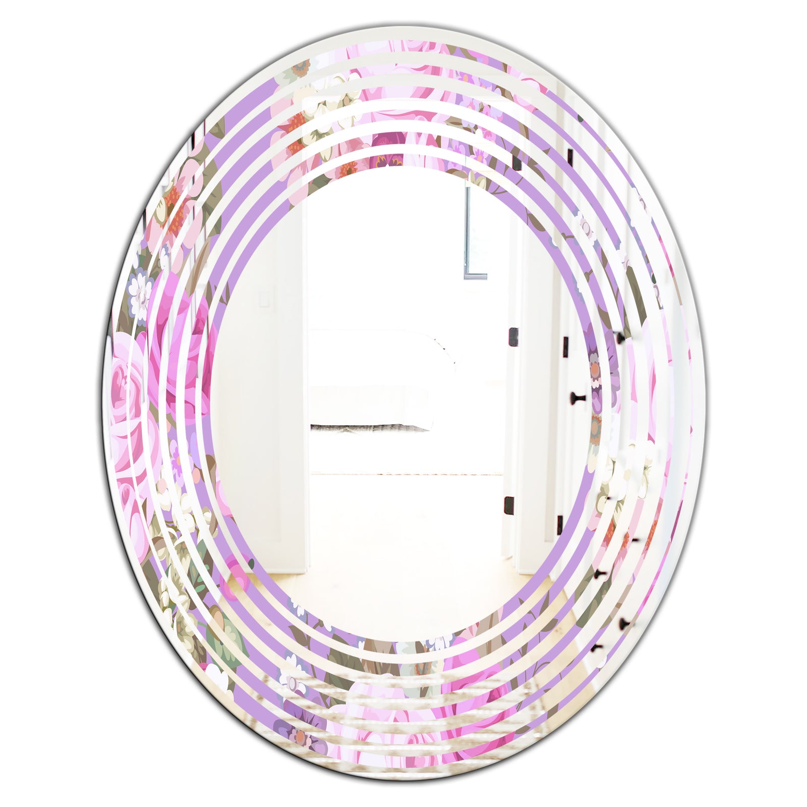 pattern with country roses - Modern Round or Oval Wall Mirror - Wave