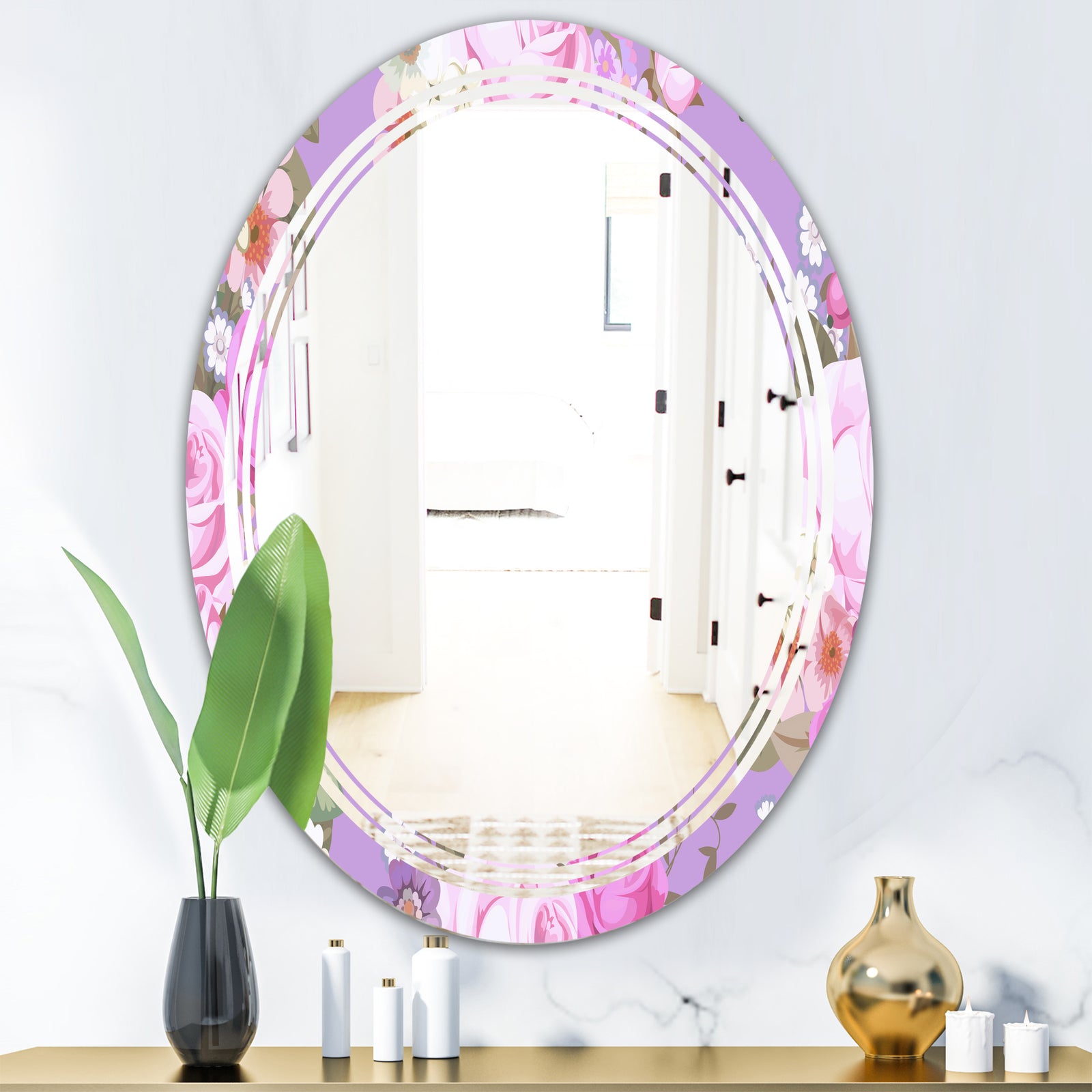 pattern with country roses - Modern Round or Oval Wall Mirror - Triple C