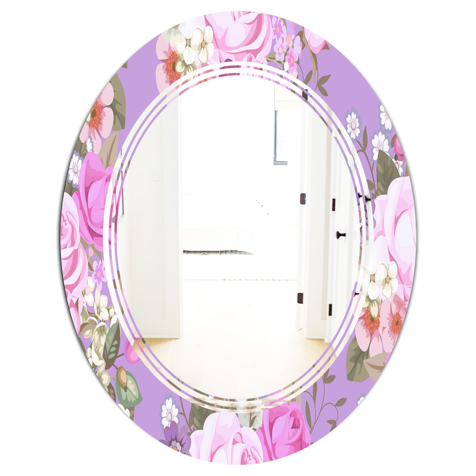 pattern with country roses - Modern Round or Oval Wall Mirror - Triple C