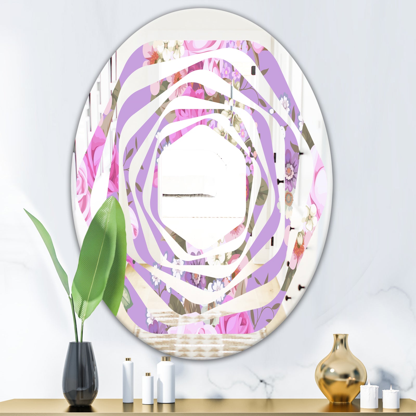 pattern with country roses - Modern Round or Oval Wall Mirror - Whirl