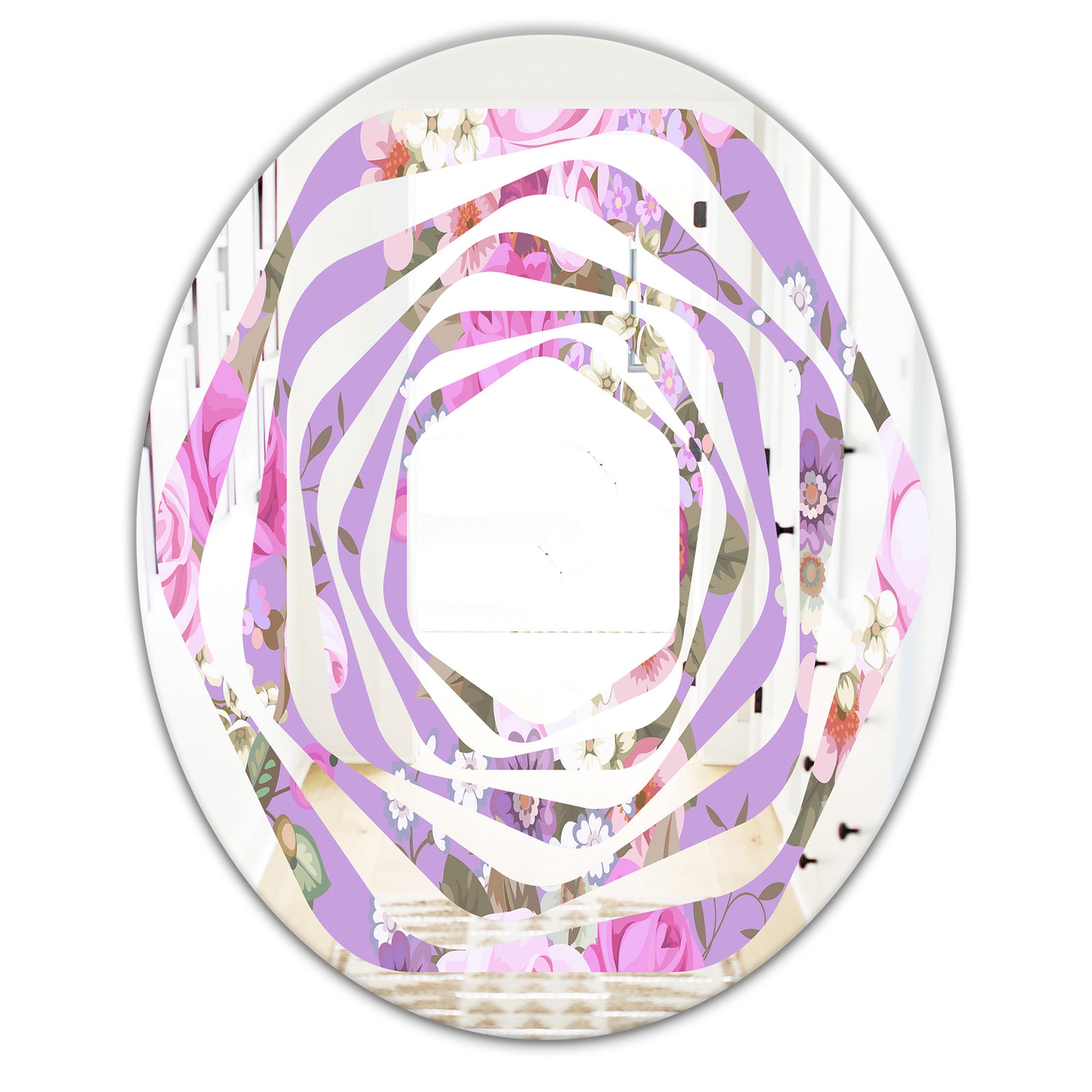 pattern with country roses - Modern Round or Oval Wall Mirror - Whirl
