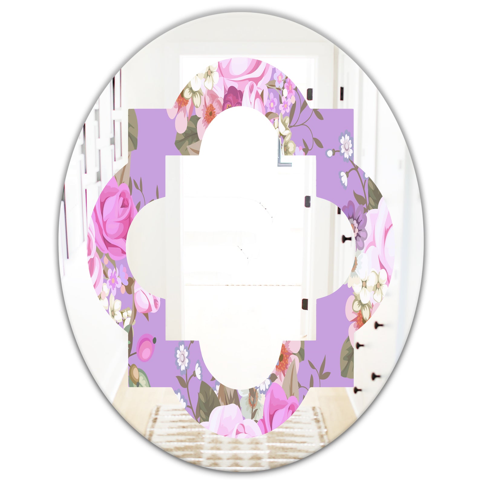 pattern with country roses - Modern Round or Oval Wall Mirror - Quatrefoil