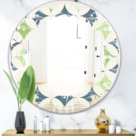 Retro Geometric Design V - Modern Round or Oval Wall Mirror - Leaves