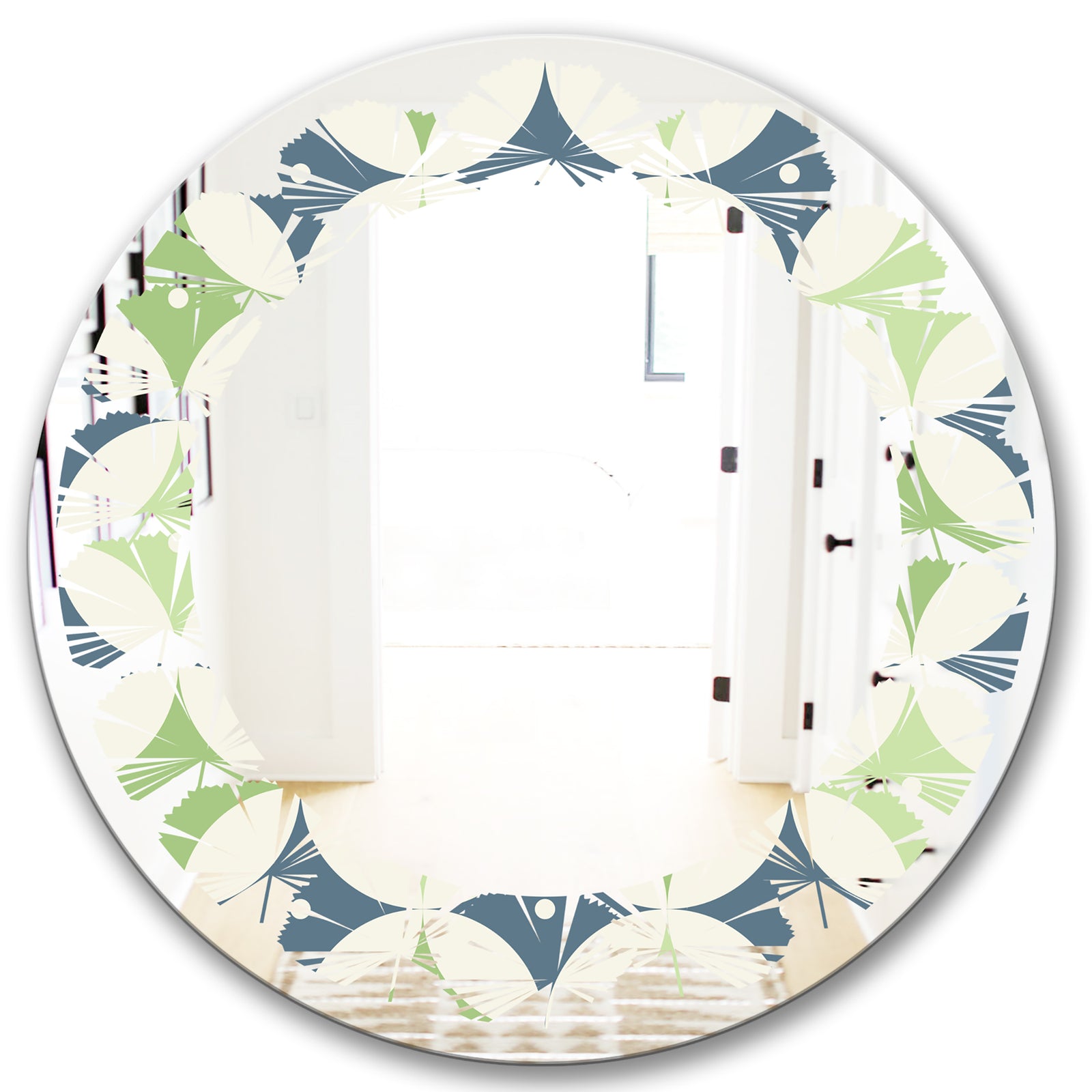 Retro Geometric Design V - Modern Round or Oval Wall Mirror - Leaves