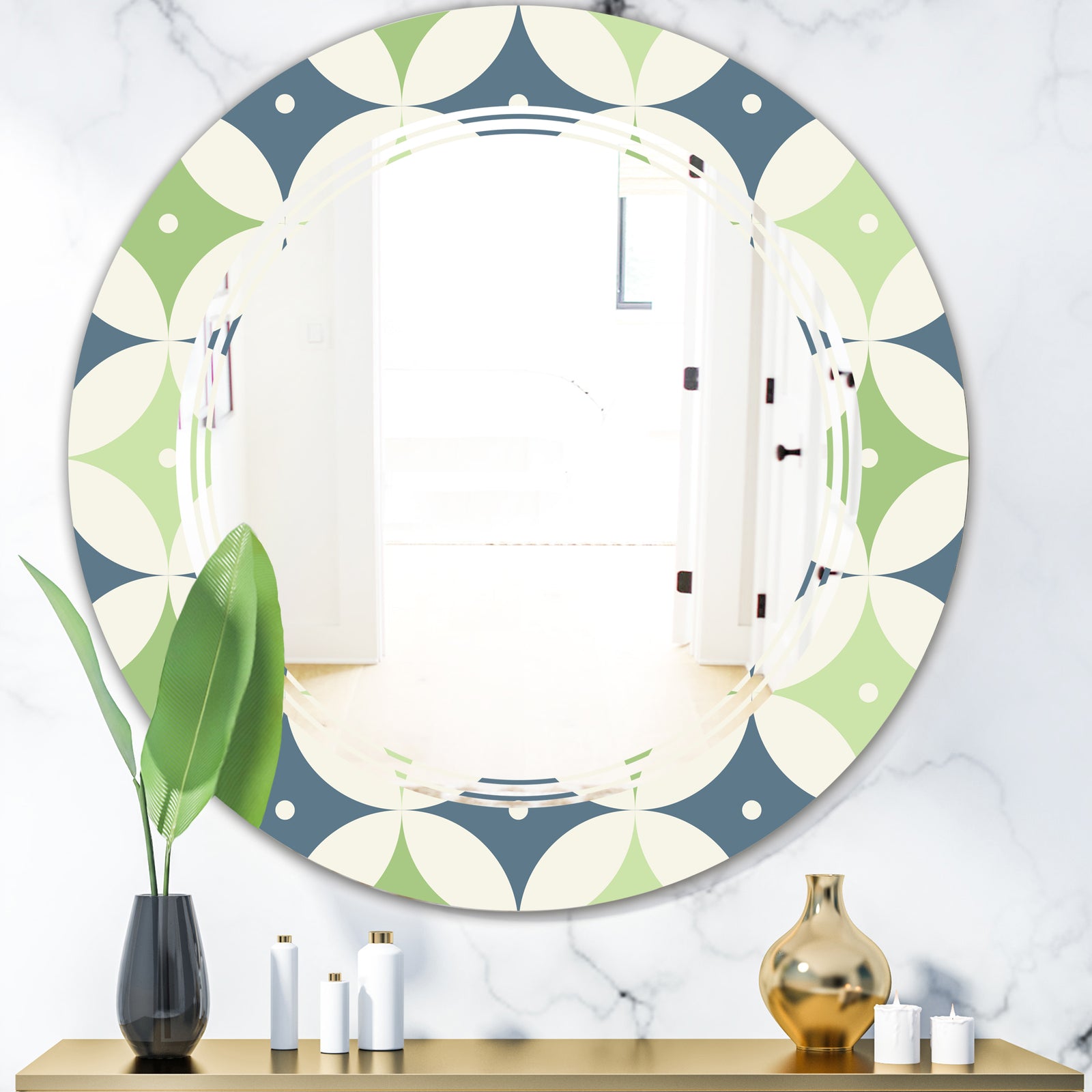 Retro Geometric Design V - Modern Round or Oval Wall Mirror - Triple C