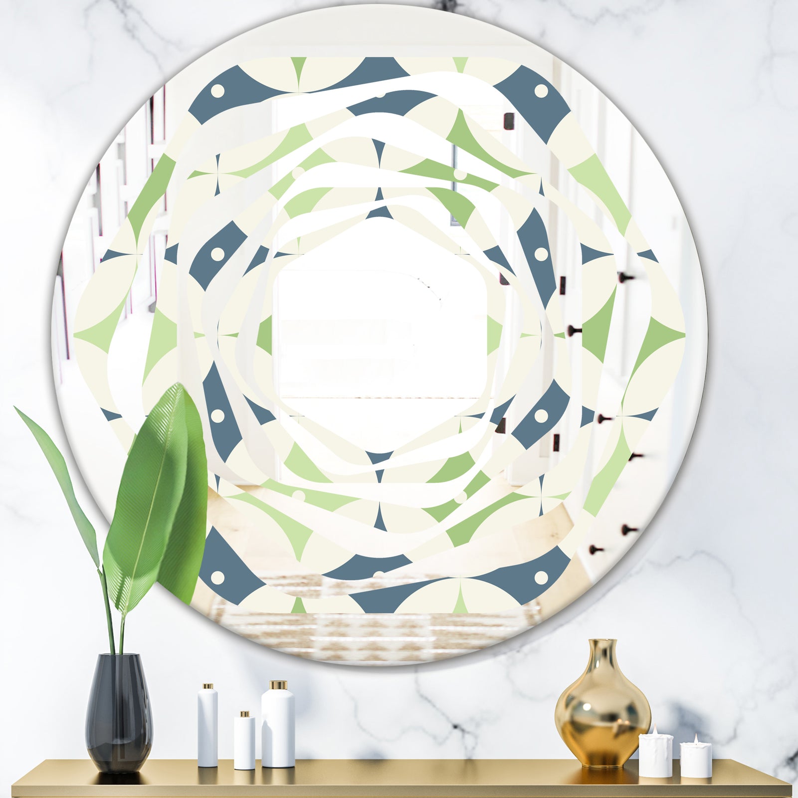 Retro Geometric Design V - Modern Round or Oval Wall Mirror - Whirl