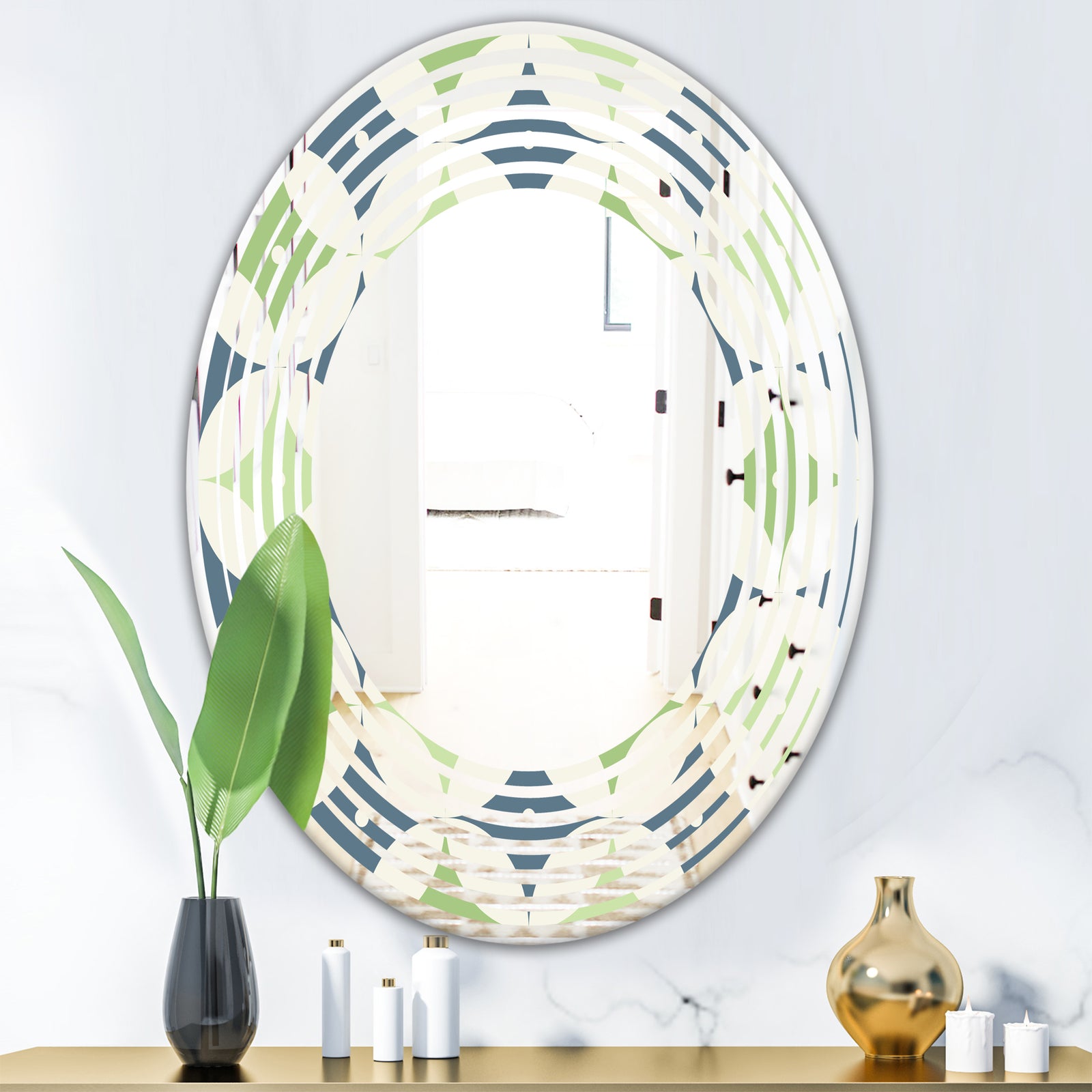 Retro Geometric Design V - Modern Round or Oval Wall Mirror - Wave