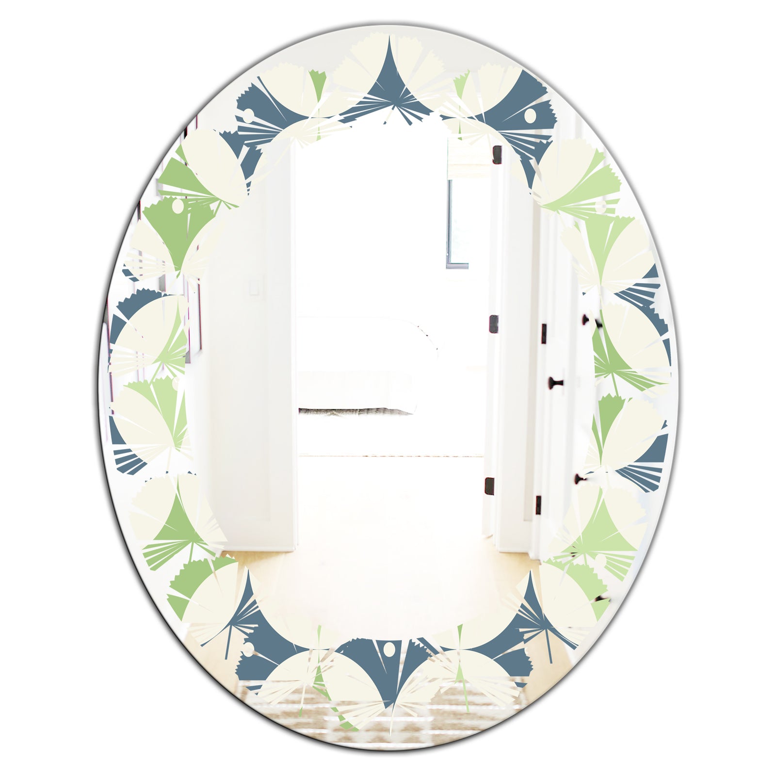 Retro Geometric Design V - Modern Round or Oval Wall Mirror - Leaves
