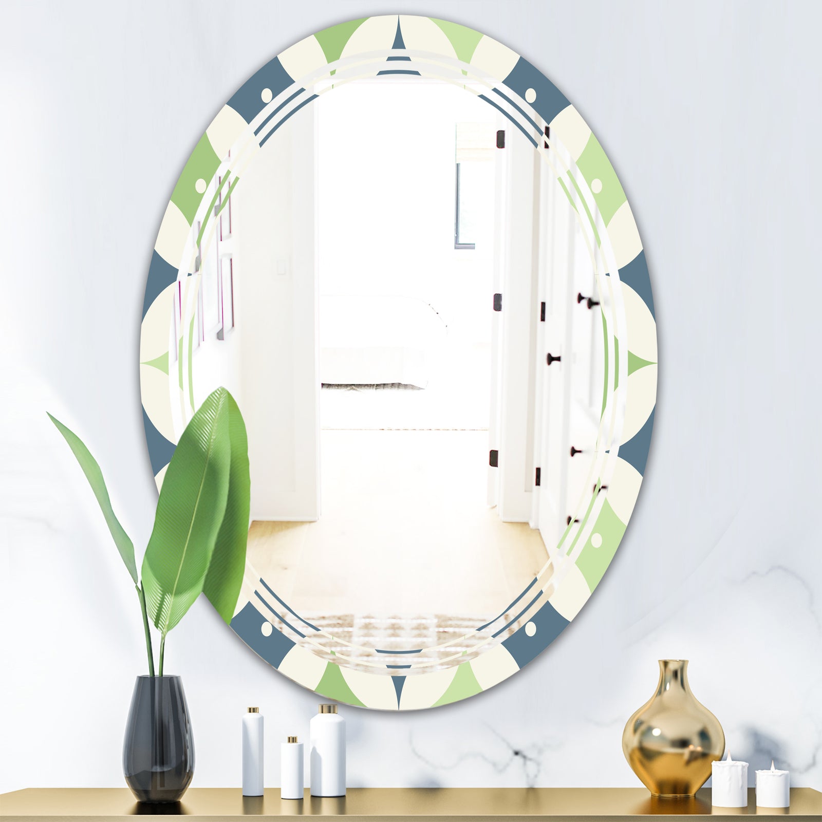 Retro Geometric Design V - Modern Round or Oval Wall Mirror - Triple C