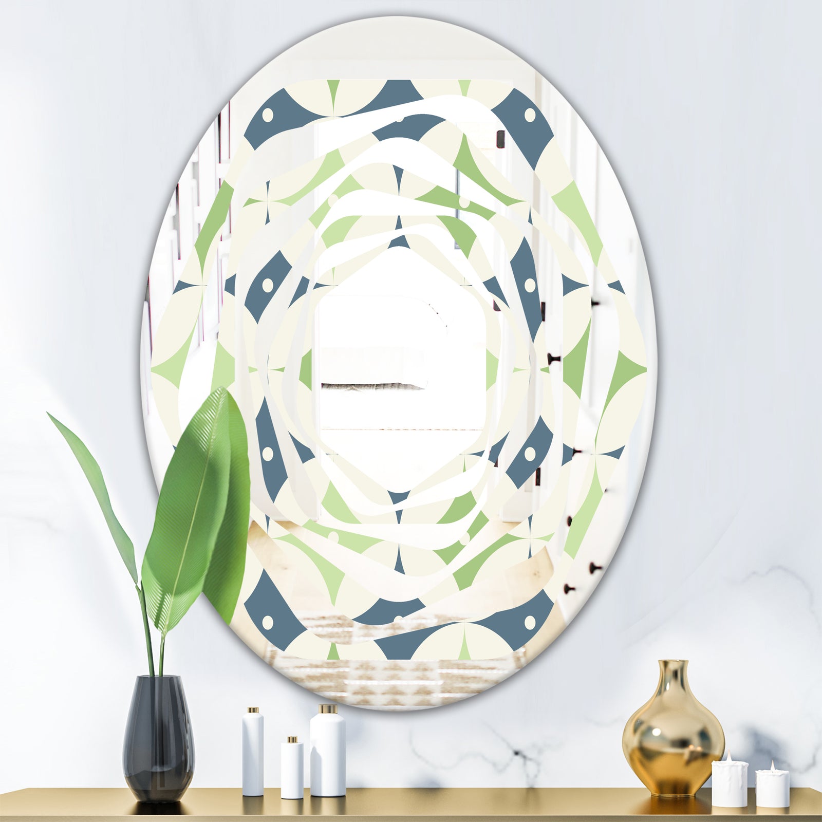 Retro Geometric Design V - Modern Round or Oval Wall Mirror - Whirl
