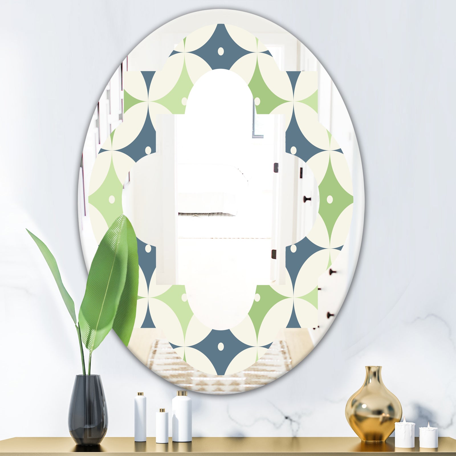 Retro Geometric Design V - Modern Round or Oval Wall Mirror - Quatrefoil