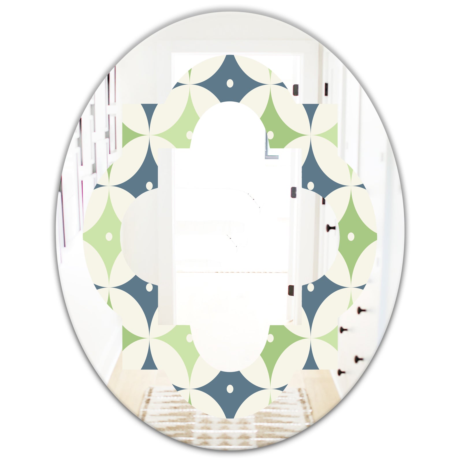 Retro Geometric Design V - Modern Round or Oval Wall Mirror - Quatrefoil