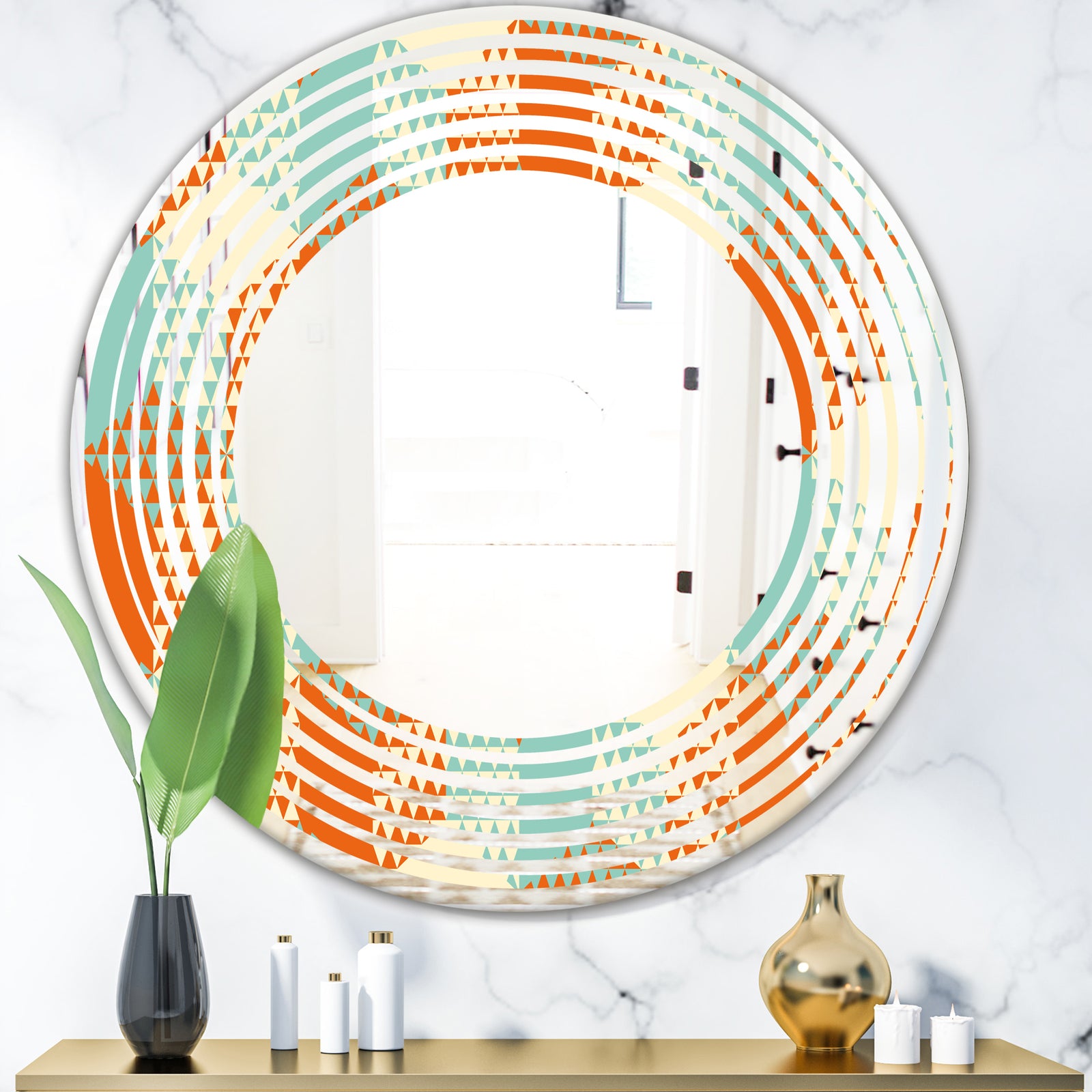 Retro Hexagon Pattern VIII - Modern Round or Oval Wall Mirror - Wave