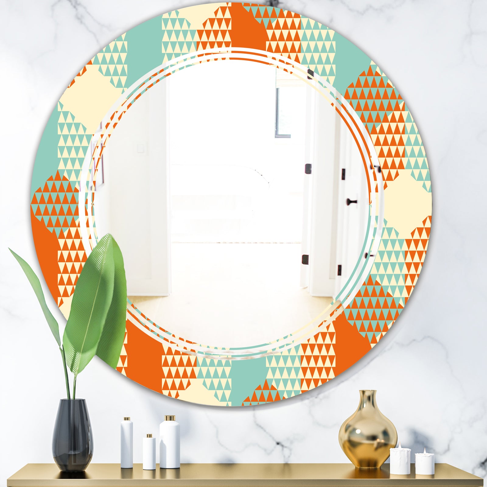 Retro Hexagon Pattern VIII - Modern Round or Oval Wall Mirror - Triple C