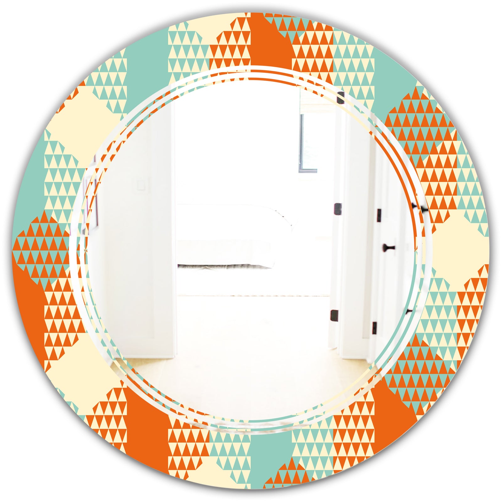 Retro Hexagon Pattern VIII - Modern Round or Oval Wall Mirror - Triple C