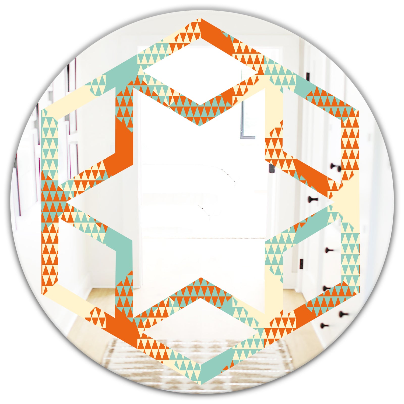 Retro Hexagon Pattern VIII - Modern Round or Oval Wall Mirror - Hexagon Star
