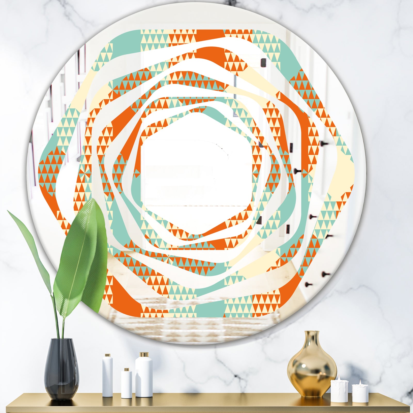 Retro Hexagon Pattern VIII - Modern Round or Oval Wall Mirror - Whirl